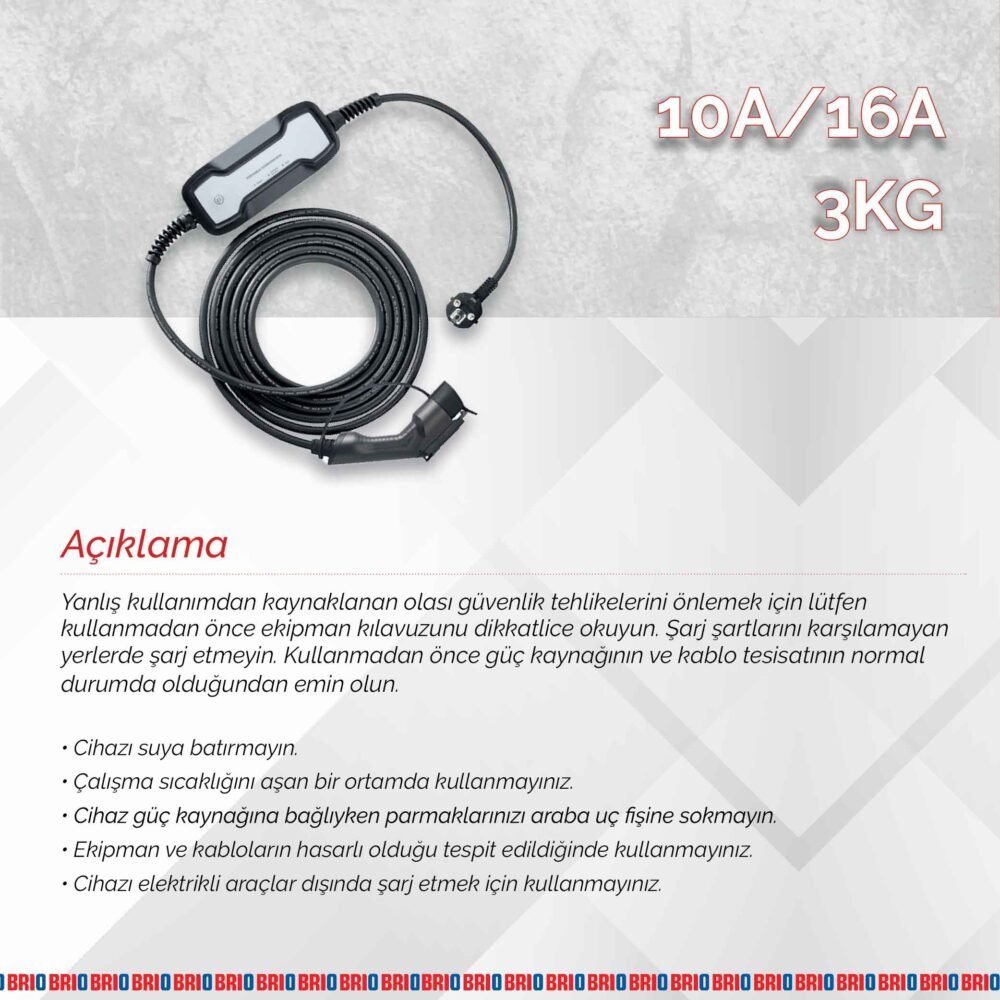 Brio Elektrikli Araç Şarj Aleti 5M 10A/16A 2,5 KG - Görsel 3
