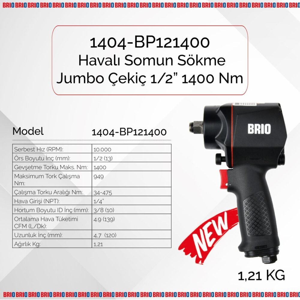 Brio Havalı Somun Sökme 1/2 1400 Nm Jumbo Çekiç 1,21 Kg - Görsel 2
