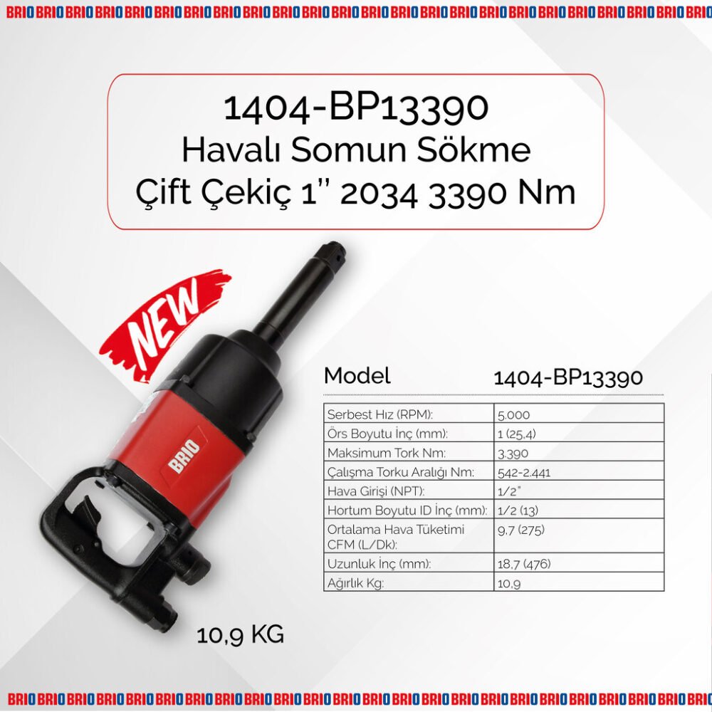 Brio Havalı Somun Sökme 1'' 3390 Nm Çift Çekiç 10,9 Kg - Görsel 2