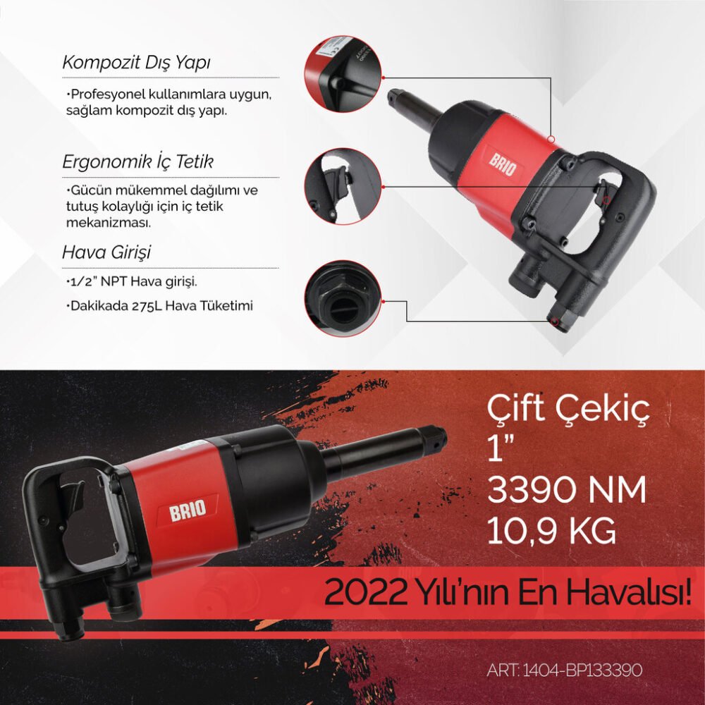 Brio Havalı Somun Sökme 1'' 3390 Nm Çift Çekiç 10,9 Kg - Görsel 3