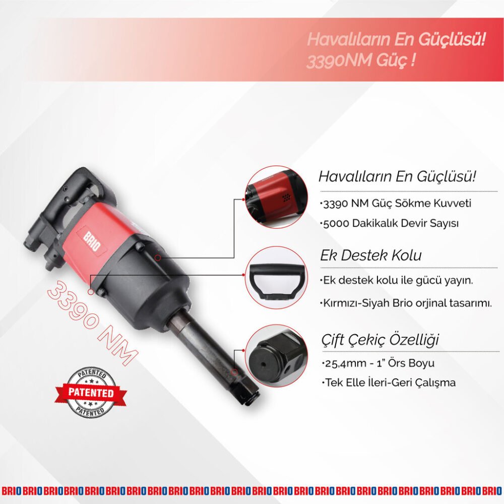 Brio Havalı Somun Sökme 1'' 3390 Nm Çift Çekiç 10,9 Kg - Görsel 4