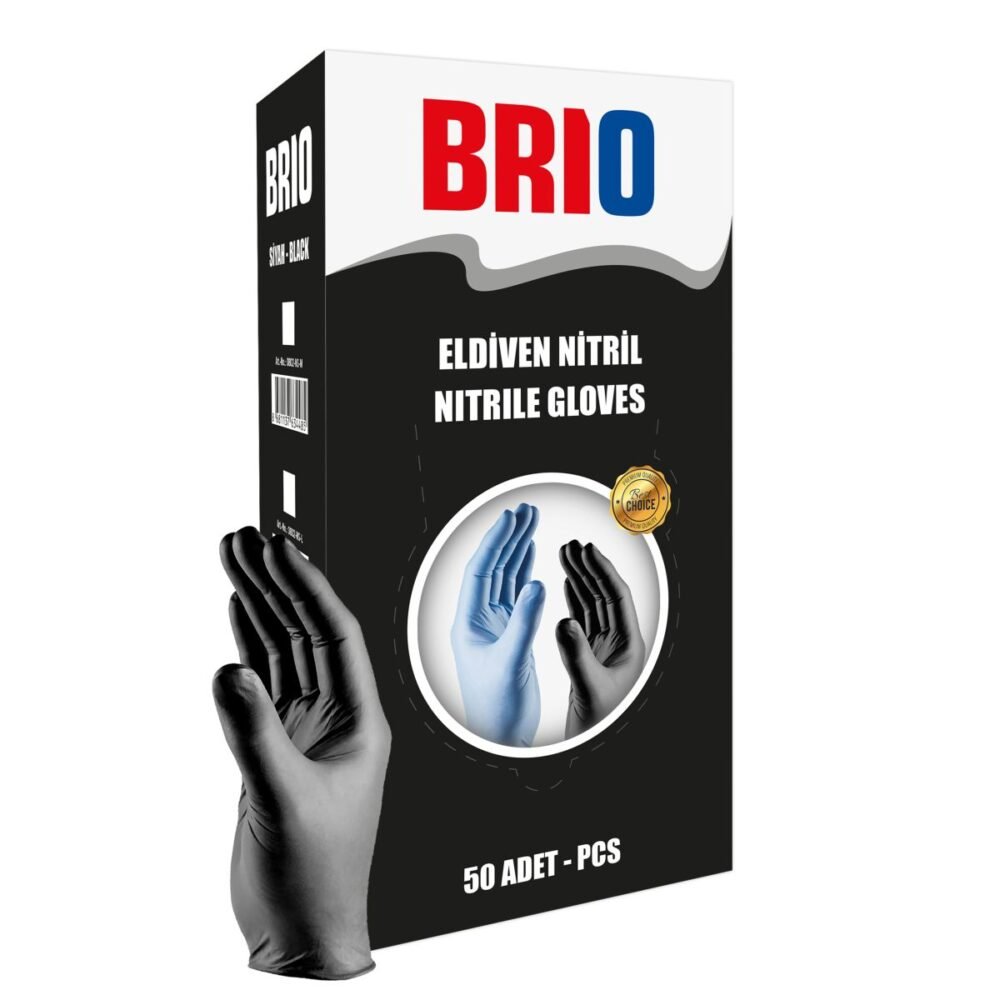 Brio Eldiven Nitril Muayene Eldiveni M Siyah 50 Adet