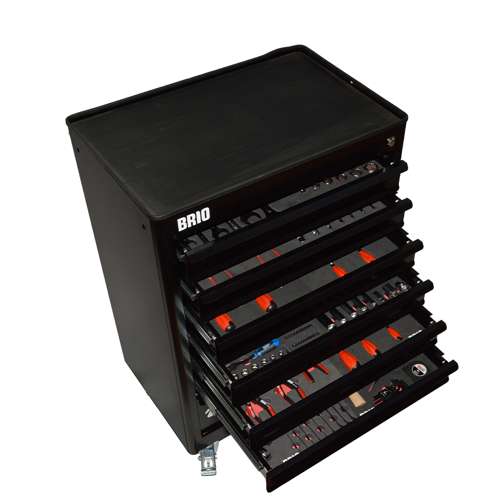 Hareketli Takım Dolabı 7 Çekmece Pro Max 267 Parça Siyah Dolu